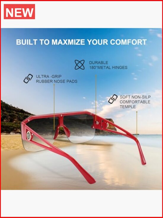 Square Oversized One Piece Shield Sunglasses UV400 Polycarbonate Lens main image 5